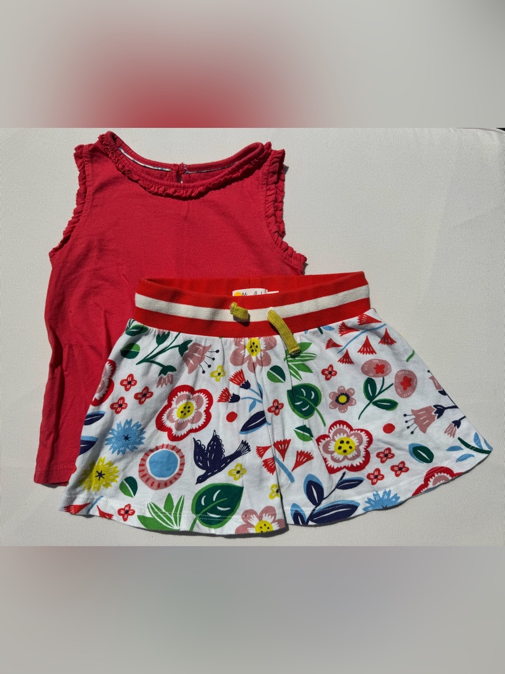 Mini Boden Red Sleeveless Top and White Floral Skirt